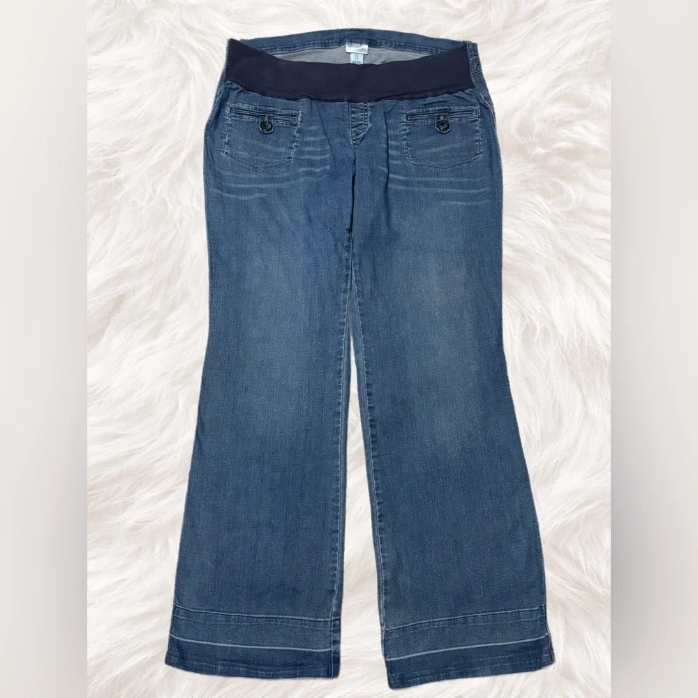 Motherhood Maternity Stretch Bootcut Trouser Jeans Dark Wash Long Inseam Large